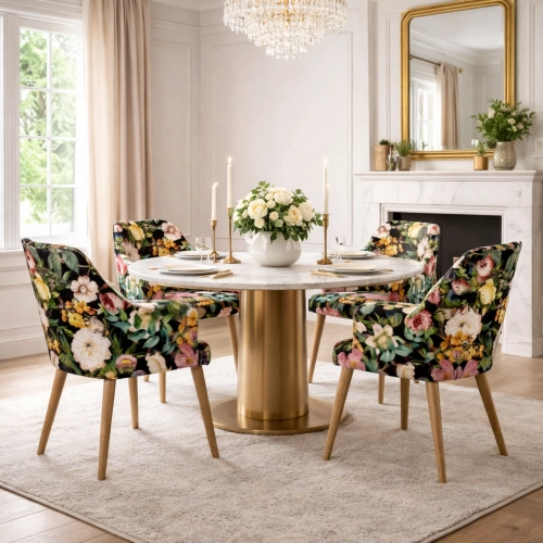 PRODUCENT Krzesło DELUXE KR-9 Tkanina Kwiaty Mix Czerń